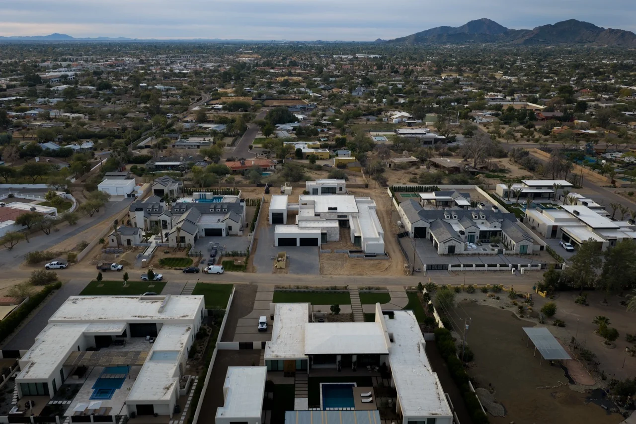 Paradise Drive Estate construction aerial front view