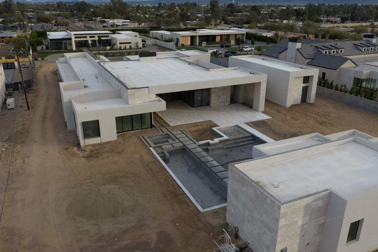 Paradise Drive Estate construction aerial rear view